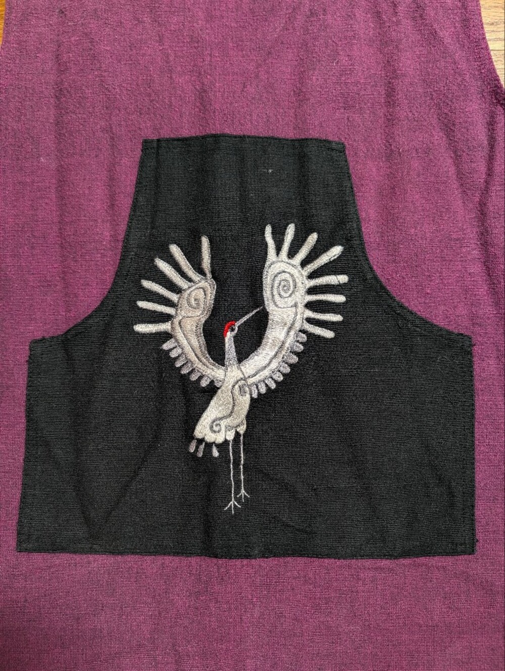 Vintage Art to Wear Japanese Crane Embroidered Vest Purple Black Woven Asian Med - Picture 12 of 16